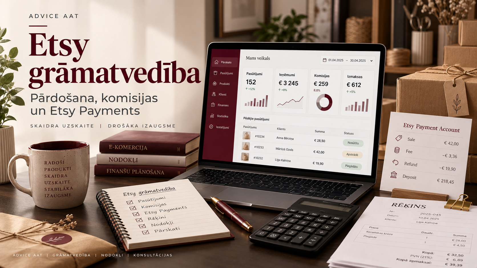 Etsy grāmatvedība Latvijā — pārdošanas, komisiju un Etsy Payments uzskaite